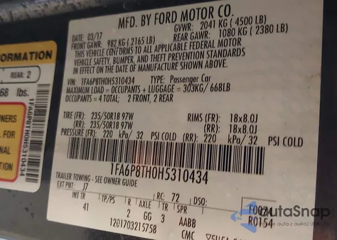 2017 Ford Mustang Ecoboost из США, поврежденный, VIN 1FA6P8TH0H5310434